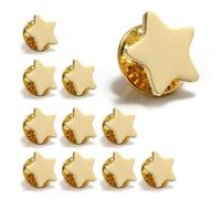 GOLD effect Star Pin Badge | 10 Pieces | (13mm) | Lapel Pin Badge School Reward for attendance or achievement | Employee of the month or Themed Party Costume Decorations.