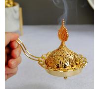 Gold Eid Incense Burner Antique Arabic Incense Holder Pot Vintage Aromatherapy Stoves Iron Art Incense Holder Scented Candle Stand Home Decorative (L)