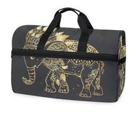 Gold Elephant Boho Mandala Travel Duffel Bag for Men Women Boys Girls Teens,Oversized Sports Gym Bag with Shoes Compartment Overnight Weekend Yoga Workout Bag Training Handbag