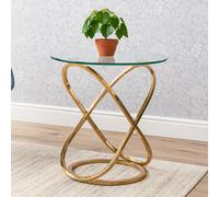 Gold End Table with Glass Top and Chrome Legs, Modern Round Side Table