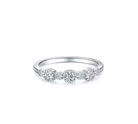 Gold Engagement Band for Her, Moissanite Anniversary Rings Half Eternity Solid 18 Karat White Gold Promise Ring for Women Size H 1/2