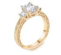 Gold Engagement Ring, Simple Wedding Ring Yellow Gold Rectangle Band Moissanite for Proposal Promise Size P 1/2
