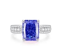 Gold Engagement Rings Size R 1/2, Women's Elegant Solid 18 Karat Promise Ring with 4ct Lab Grown Tanzanite White Gold Wedding Bands with Moissanite for Her