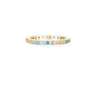Gold Eternity Ring, Vintage Rings Aesthetic Inlaid Stones with Multicolor Round Shape Cubic Zirconia 14K Yellow Gold Size P 1/2