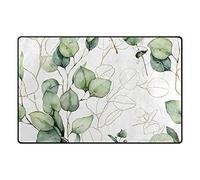 Gold Eucalyptus Branches, Green Eucalyptus Leaves Golden Linear Leaves 31"x20" Non-Slip Area Rug, Floor Entry Welcome Mat, Bathroom Home Doormats, Front Door Mats Carpets Rugs for Outdoor Indoor