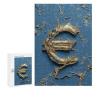 Gold Euro Symbol on Blue Background Puzzle 1000 Teile Schwer Puzzle Spielzeug Lernspiel Impossible Herausforderungsspielzeug Für Erwachsene Kinder 300 PCS