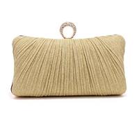 Gold Evening Bag 8x4x2 Inch Pleated Purse with Rhinestone Ring, Spacious Evening, Glitter Stylish Gold Purse for Party Dating Annual Meeting