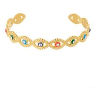 Gold Evil Eye C-Shape Open Bangle Bracelet for Women | 304 stainless steel core, tarnish resistant coating, material, for durable daily wear, water safe