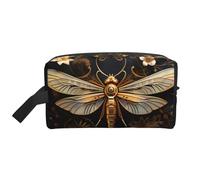 Gold Exquisite Dragonfly Large Capacity Toiletry Bag, Lightweight Travel Wash Bag with Padding, for Men Women
