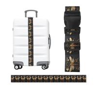 Gold Exquisite Dragonfly Print Adjustable Luggage Strap, 79" Belt for Suitcases Travel Bag Connector, Colorful Strap Easy ID