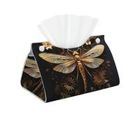 Gold Exquisite Dragonfly - Tissue Box Cover Square, Leather Tissue Cube Box Holder Facial Paper Case Modern Home Decoration for Bathroom, Home, Car, Nightstand, Office Desk