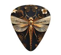 Gold Exquisite DragonflyGuitar Picks, 12-Piece Pattern Set, Three Different Thicknesses for Acoustic Electric Guitar and Other Instruments
