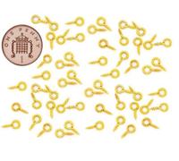 Gold Eyelets Bails Mini Eye Pins Eyepins Small Tiny Hooks Screw Threaded Findings 10mm 50 Pack