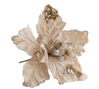Gold Fabric Christmas Flower 22cm Glitter Tree Decoration(champagne)