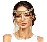Gold Face Chain Jewellery Crystal Fringe Face Veil Mask Accessory Cleopatra Egyptian Queen Costume Jewellery