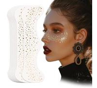 Gold Face Glitter Tattoo Sheets with Stars and Diamonds - Sparkling Waterproof Metallic Transfers for Festivals, Parties and Makeup Looks, Temporary Shimmering Art Stickers