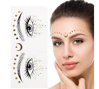 Gold Face Tattoo, Glitter Freckle Face Tattoo | Temporary Face Stickers, Waterproof Glitter Temporary Stickers | Sweatproof Face Glitter Stickers, Pair