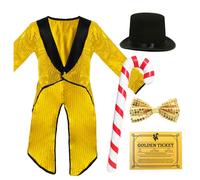 Gold Factory Boss Costume - Jacket, Hat, Tie, Ticket & Cane I Love Fancy Dress Gold Small