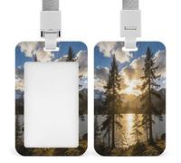 Gold Falling Between The Trees Badge Holder with Lanyard,Vertical Hanging Name Card Holder with Clear Window,Gold Falling Between The Trees ID Card Holder for Nurse Teacher Office Women Men