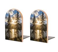 Gold Falling Between The Trees Book End for Shelves Book Shelf Holder Home Decorative Non Skid Book Stoppers Universal Economy Bookend Wood Handmade Heavy Duty Bookend for Home Office 1 Pair