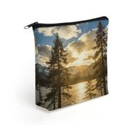 Gold Falling between The Trees Makeup Bag with Sturdy Zipper，Linen Material Storage Bag,Large Capacity And Multi-Purpose Cosmetic Bag for Daily Life, Travel, Outings, Business Trips And Other Occasion
