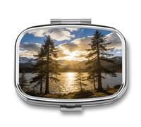 Gold Falling Between The Trees Pill Case Portable Medicine Organizer Travel Daily Pill Box Small Metal Medicine Box for Purse Pocket Pill Container Holder Two Compartments Medication Holder