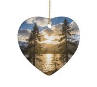 Gold Falling Between The TreesHeart Shaped Ceramic Ornament with String,Ceramic Ornament,Two-Sided Printed for Christmas Tree and Holiday Decoration