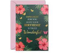 Gold Family Birthday Card - Butterflies & Flowers - Happy Birthday Card for Family from Colleague Friends, A5 Golden Butterflies & Flowers Bday Greeting Cards