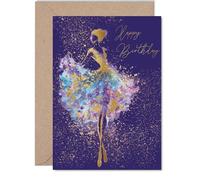 Gold Family Birthday Card - Dancing Ballerina - Happy Birthday Card for Family from Colleague Friends, 5x7 Inch Golden Luxury Elegant Silhouette Bday Greeting Cards