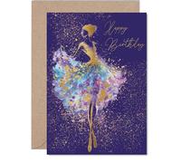 Gold Family Birthday Card - Dancing Ballerina - Happy Birthday Card for Family from Colleague Friends, A5 Golden Luxury Elegant Silhouette Bday Greeting Cards