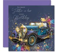Gold Father in Law Birthday Card - Gold Car - Happy Birthday Card for Father in Law from Son Daughter, 145mm Golden Car Bday Greeting Cards