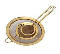 Gold Fine Mesh Strainer with Long Handle 3 Pieces Set Golden Flour Sifter for Baking Stainless Steel Sieve for Tea Coffee Food Pasta
