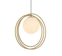 Gold Finish Ceiling Pendant Light - Gloss Opal Glass Shade - Single Bulb Lamp