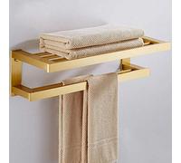 Gold Finish Double Towel Bar With Aluminum Made Decoration, Metal Alloy Bathroom Towel Rack Shelf, Wall Mount, Retro Antique Style Gold 80cm