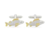 Gold Fins Fish Cufflinks - Onyx Art CK363 Rhodium Gilt Men's Fisherman Gift In Premier Life Packaging