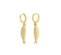 Gold Fish Dangle Drop Earrings for Women Chunky Statement Fish-shaped Ocean Sea Animal Silver Hoop Earrings for Boho Summer Beach Vacation Fashion Jewelry Accessories, M, Metal, No Gemstone