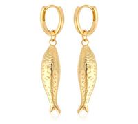 Gold Fish Dangle Earrings, Tiny Sardine Fish Drop Hoops Earrings Summer Beach Statement Fashion Jewelry Accessories for Women