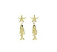 Gold Fish Earrings for Women Boho Fish Charm Earrings Sardine Earring Starfish Fish Dangle Earring Trendy Beach Ocean Jewelry, no, Metal, No Gemstone
