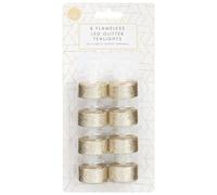 Gold Flameless LED Glitter Tea Lights 8pk - Candles for Gift Wedding Home Party Decoration - Tea Lights LED Candles - Candle for Seasonal and Festival Celebration - Displaying Around The Home
