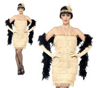 Gold Flapper Costume Ladies 1920s 20s Roaring Flapper Fancy Dress Outfit