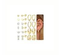 Gold Flat Back Earrings For Women - Hypoallergenic Surgical Steel 14K Gold Plated Stud Earrings Silver Cartilage Hoops Earrings CZ Ball Daith Conch Tragus Helix Piercing Jewellery Golden CZ