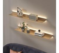 Gold Floating Shelves with LED Lights - Wall Mounted Metal Shelves for Bathroom, Bar Countertop & Home Decor, 120x23cm, 1 Piece, Illuminated Storage Solution