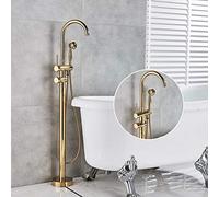 Gold Floor Mounted Tub Sink Faucet Single Handle Bathroom Bath Shower Set Standing Bathtub Mixer Tap with Handshower,