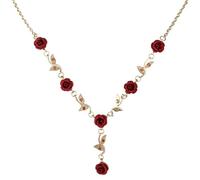 Gold Floral Necklace With Red Rose Pendant, Leaf Details, Adjustable Copper Chain For Women, Includes Display Gift Box