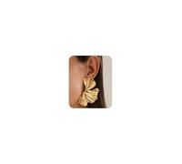 Gold Flower Drop Earrings for Women Big Statement Elegant Flower Drop Dangle Earrings Bold Long Leaf Chunky Boho Vintage Handmade Party Unique Chic Trendy Jewelry Gift for Her, L, Alloy Steel, No