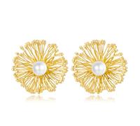 Gold Flower Earrings for Women Daisy Filigree Flower Earrings Fashion Chunky Gold Small Brass Not a Gemstone