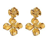 Gold Flower Earrings for Women, Large Floral Design with Crystal Embellishments, Long Dangle Style, Refined Alloy Gold Tone Finish, for Everyday Wear, Parties, Weddings, and Evening Outings
