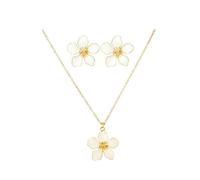 Gold Flower Earrings Necklace Set Spring Boho Statement Enamel White Cherry Daisy Flowers Floral Petal Chunky Metal Tropical Chic Jewelry Set for Women Summer Beach Vacation Prom Party Trendy Jewelry