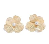 Gold Flower Pearl Earrings for Women Large Flower Pearl Earrings Dangle Wedding Party Jewelry (gold)