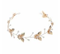 Gold Flower Pearl Headband for Women Bride Wedding Engagement Promise Tiara Crown Dainty Handmade Adjustable Vines Charms Lotus Branch Valentins' Day Cocktail Party Jewelry Gifts